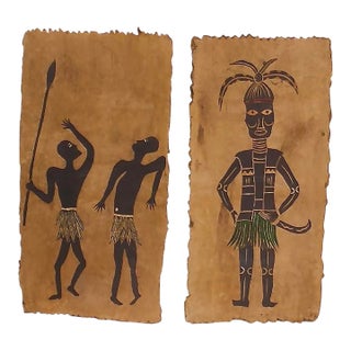 Vintage Paintings on Bark Paper | Taiwanese Aborigine Art For Sale