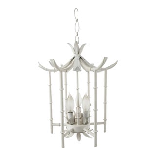 Vintage Faux Bamboo Pagoda Chandelier Light Fixture Coastal Regency Palm Beach For Sale