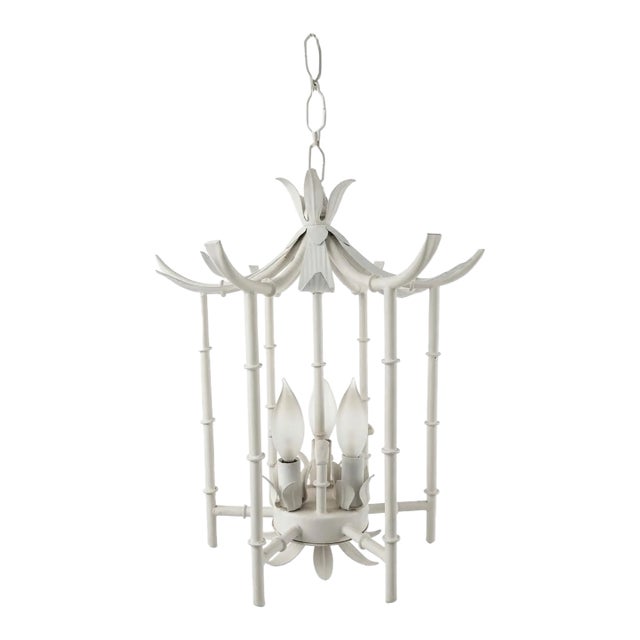 Vintage Faux Bamboo Pagoda Chandelier Light Fixture Coastal Regency Palm Beach For Sale