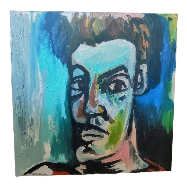 1999 Signed Male Self Portrait Oil Painting, Unframed For Sale