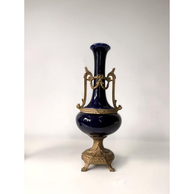 Antique French Cobalt Blue Porcelain Vases, Set of 2 For Sale - Image 9 of 10