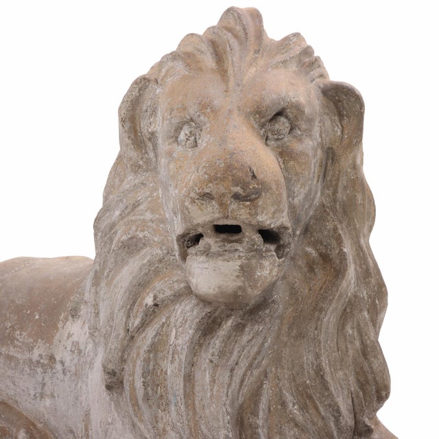 Pair of Scottish Terracotta Recumbent Lions, 19th C., by Ferguslie R. Brown & Son, Paisley. For Sale - Image 4 of 6