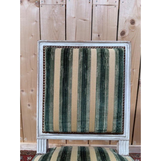 1970s Louis XVI Style Chairs in Painted Wood and Striped Velvet, 1970s, Set of 6 For Sale - Image 5 of 10
