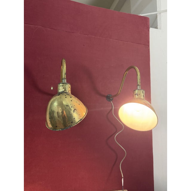 Metal Large Industrial Wall Lamps with Adjustable Parabola Arm in Brass, 1950s, Set of 2 For Sale - Image 7 of 18