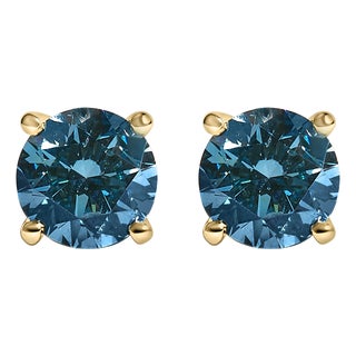 14K Yellow Gold 3.00 Cttw Blue Lab Grown Diamond Stud Earrings with Screw Backs For Sale