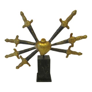 16th Century Spanish Colonial "Seven Sorrows of the Virgin" Carved Gilt Cathedral Santos Attachment For Sale
