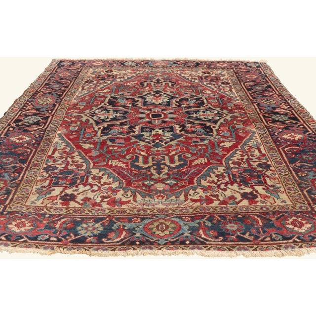 English Antique Persian Heriz Rug, 04'11 X 06'04 For Sale - Image 3 of 10