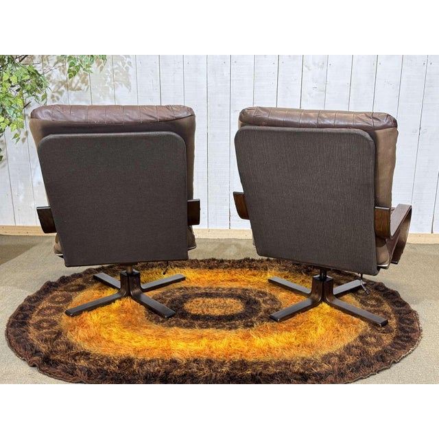 Norwegian Swivel Chairs in Leather and Beech, 1970s, Set of 2 For Sale - Image 10 of 15