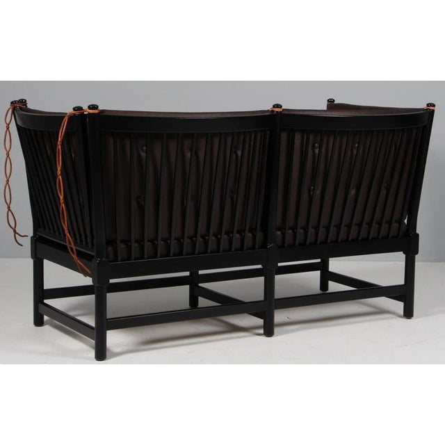 Black Two-Seat Sofa in Black Beech and Leather by Børge Mogensen for Fritz Hansen For Sale - Image 8 of 9