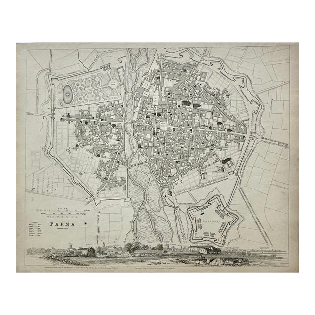 Parma Italy, Original Map, 1834 For Sale