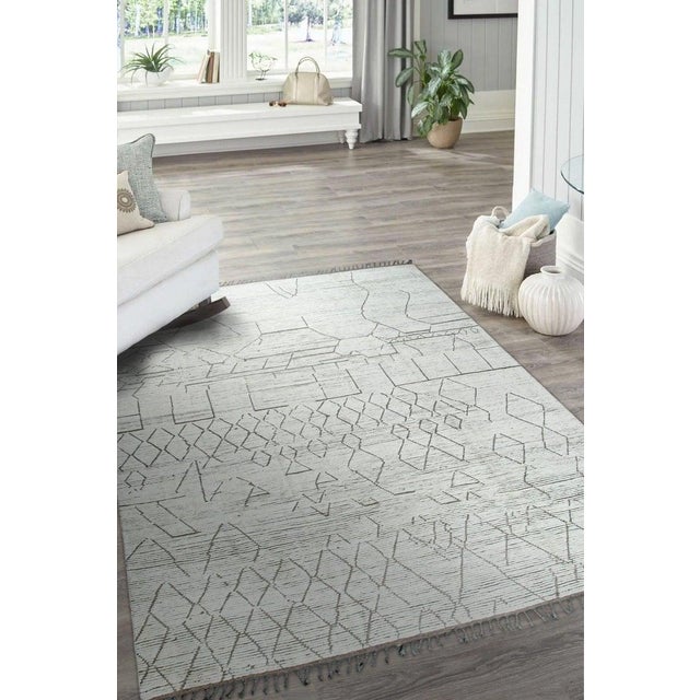 2020s 9x12 Ivory Hand-Knotted Wool Linear Diamond Grid Tribal Modern Carpet Rug For Sale - Image 5 of 7