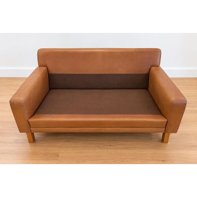 Brown Mid-Century Modern Scandinavian Two-Seater Cognac Leather Sofa, 1960s For Sale - Image 8 of 11