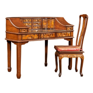 Antique Hand-Carved Chinese Scholar's Writing Desk and Chair Set For Sale