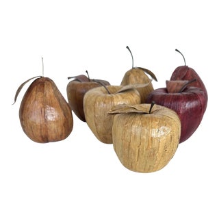 Vintage Fruits Apples Pears Handmade Set of Seven 7 Natural Dried Leaves Fall Floral Decor For Sale