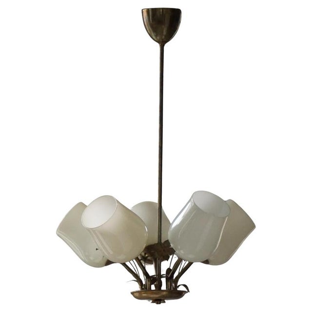 Chandelier in Brass & Glass by Paavo Tynell for Idman OY, Finland, 1940s For Sale - Image 14 of 14