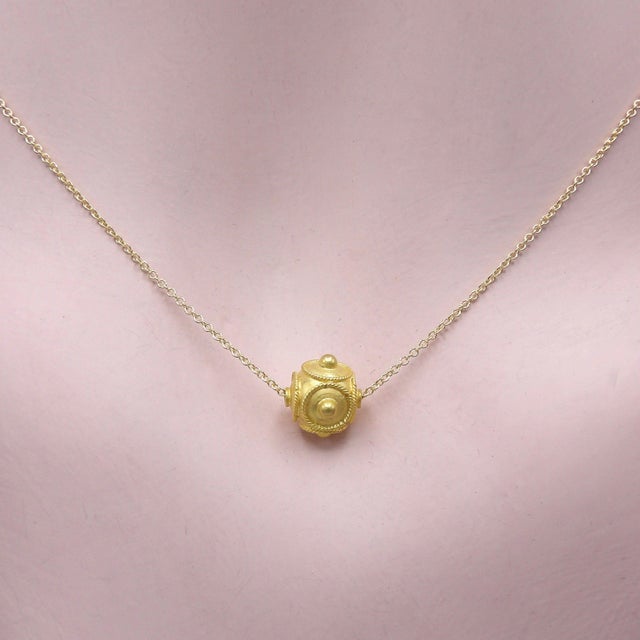 Metal Late 19th Century 21k Gold Etruscan Revival Bead & 14k Gold Chain Necklace For Sale - Image 7 of 9
