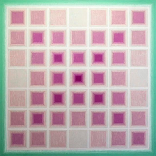 Contemporary Abstract Acrylic on Canvas "Reiteration (Mint / Ash Pink)" by Andy Harwood For Sale - Image 4 of 4