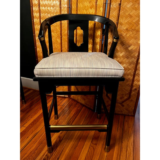 James Mont Century Black Lacquer 'Ming' Bar Stools - A Pair For Sale - Image 11 of 12