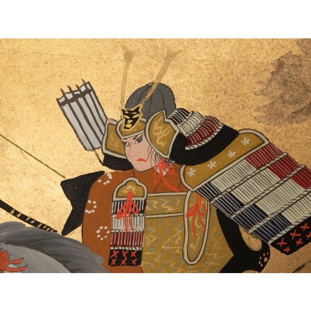 "Samurai", 1970s Showa Era Japanese Painted Byobu Screen For Sale In Dallas - Image 6 of 18