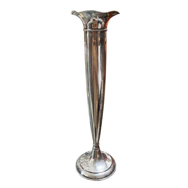 Late 19th Century Huge 17” Antique International Sterling Silver Trumpet Vase For Sale - Image 5 of 6
