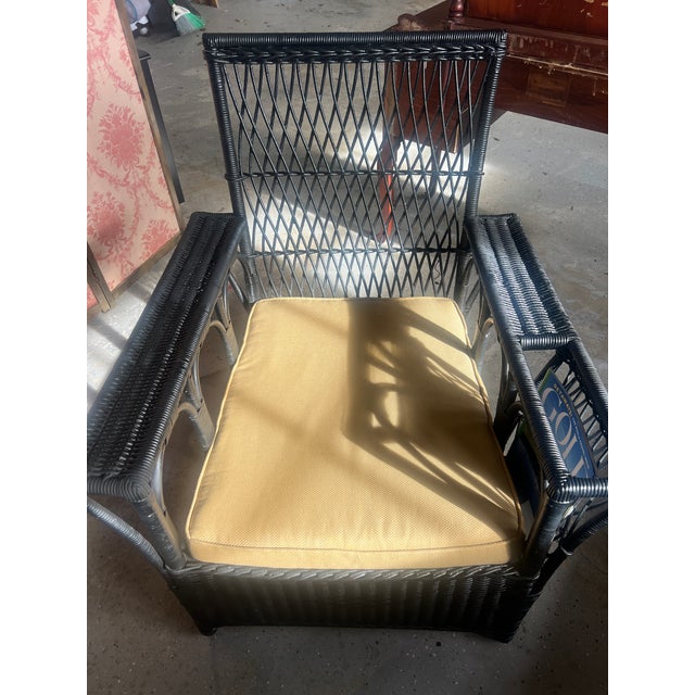 Antique Bar Harbor Style Black Wicker Armchair-Early 1900's-Original Spring Seat For Sale - Image 4 of 13