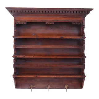Dutch Oak Hanging Open Plate Rack Shelf For Sale