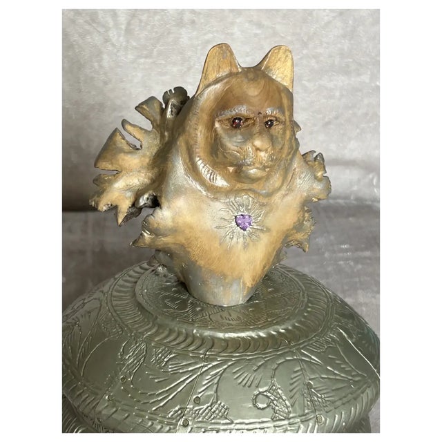 Ooak Carved Lion/Natural Gems/Antique Jaipur Box For Sale - Image 4 of 6