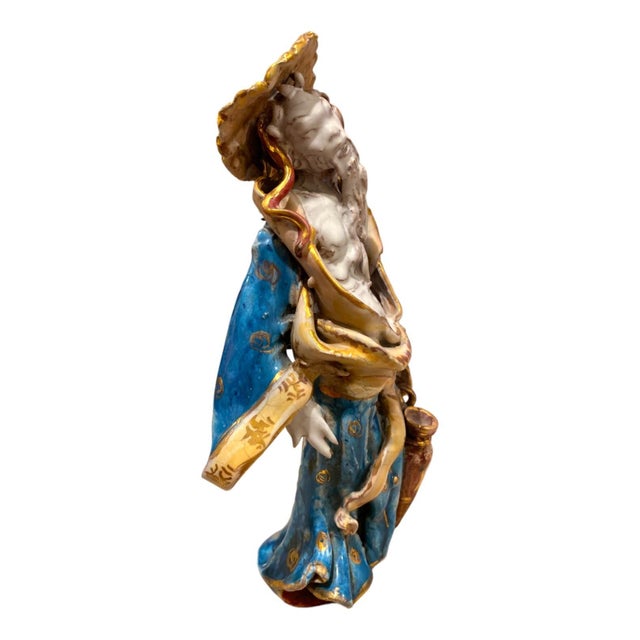 Mid 20th Century Eugenio Pattarino Ceramic Sculpture of Chinese Man and Lady, Italian Chinoiserie For Sale - Image 5 of 18