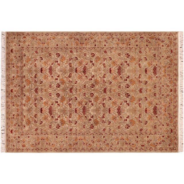 Taupe Shabby Chic Botanical 1990's Pak-Persian Taupe/Red Wool Rug - 6'0'' X 9'2'' For Sale - Image 8 of 9