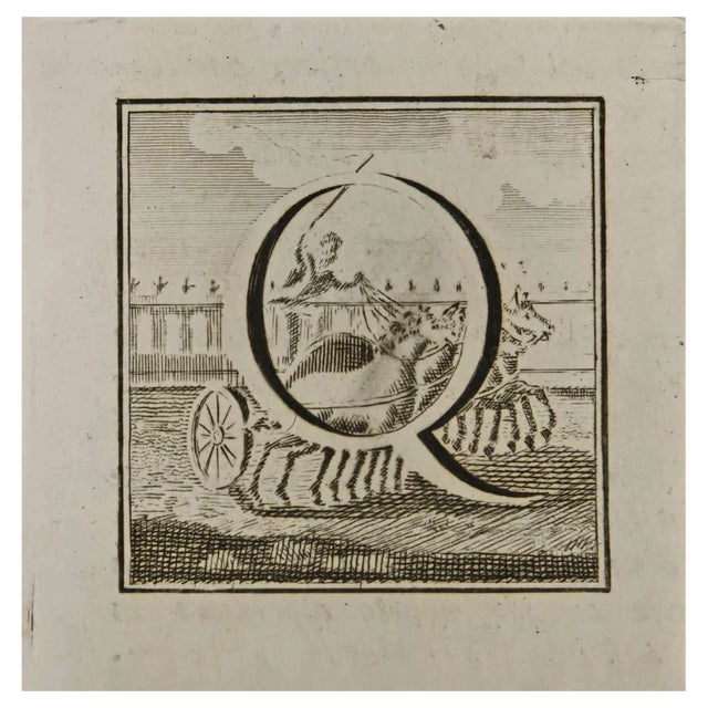 Luigi Vanvitelli, Letter of the Alphabet Q, Etching, 18th Century For Sale