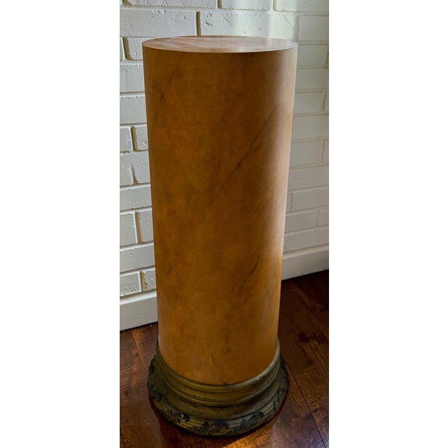 18th C Style Trompe l'Oeil Painted Faux Sienna Marble & Gilt Bronze Column - 1 of 2 For Sale - Image 4 of 4