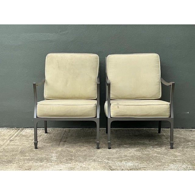 Metal Vintage McKinnon and Harris Cast Aluminum Chairs With Ottomans - A Pair For Sale - Image 7 of 18