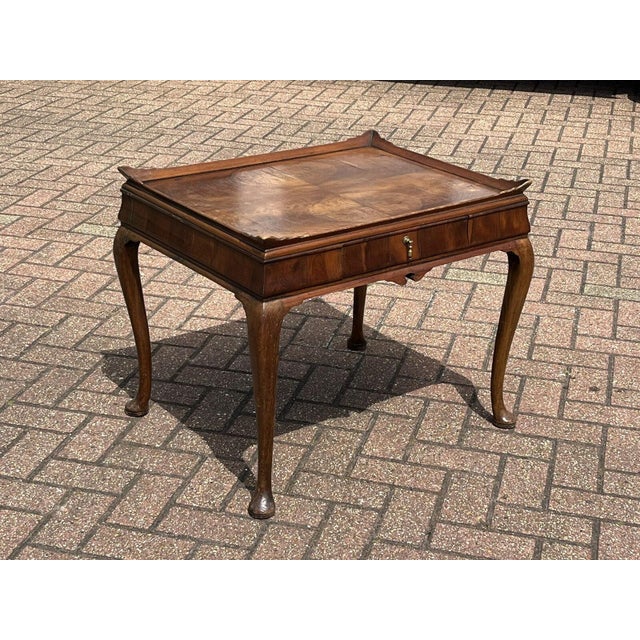 Brown Walnut Tray Top Side Table with Drawer For Sale - Image 8 of 18