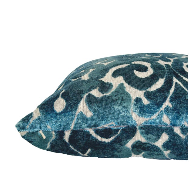 Contemporary Blue Brocade 22x22 Velvet Throw Pillow With Feather Down Insert For Sale - Image 3 of 6