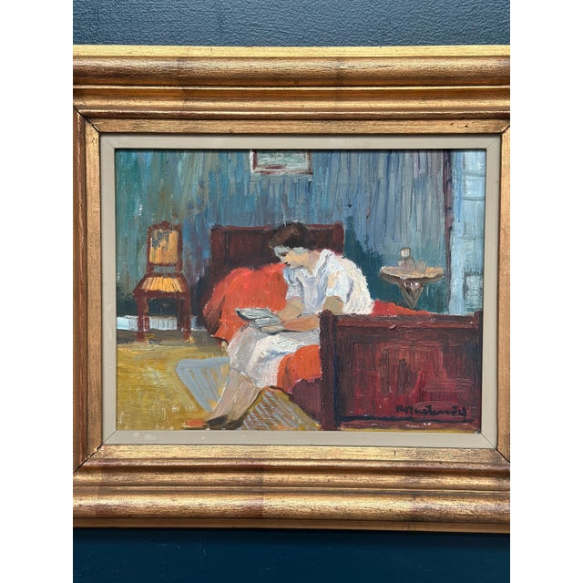 Lady Reading a Book, 1950s, Oil Painting on Canvas, Framed For Sale - Image 4 of 14