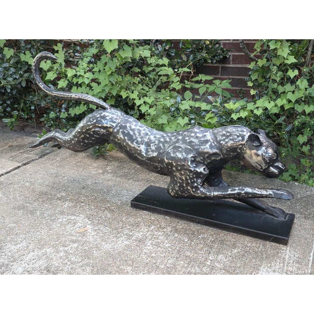 Vintage XL Cast aluminum Metal Cheetah Statue 42 inches long 21 inches tall. For Sale - Image 4 of 13