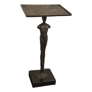 Global Views Giacometti‑Style Sculptural Side Table – Bronze Modern Art Accent Table For Sale