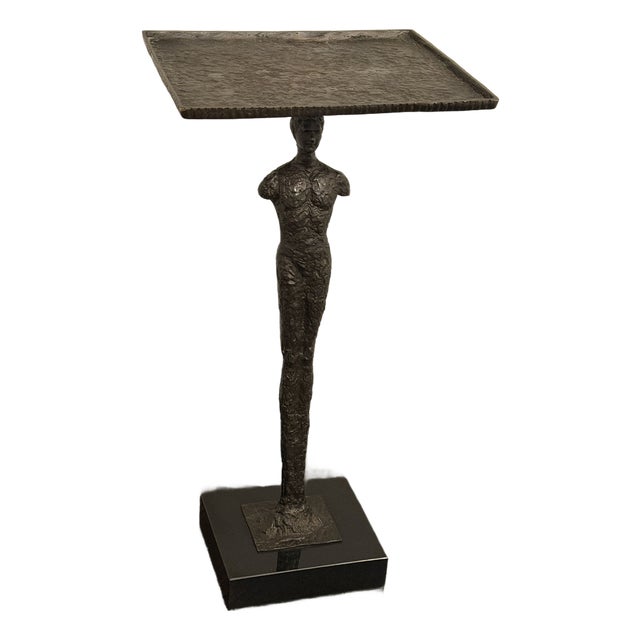 Global Views Giacometti‑Style Sculptural Side Table – Bronze Modern Art Accent Table For Sale