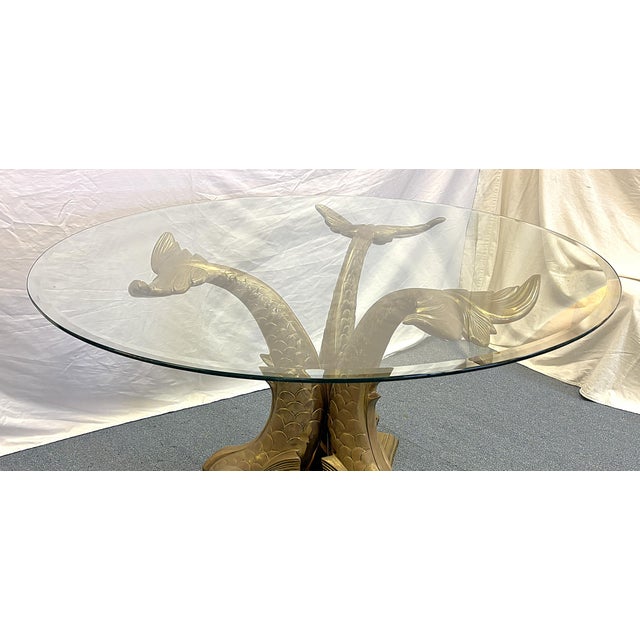 Hollywood Regency 1960's Italian Hollywood Regency Brass Koi Fish Dining Table With Beveled Glass Top For Sale - Image 3 of 15