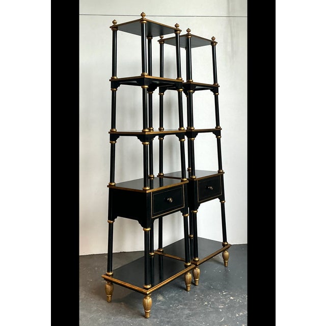 Wood Vintage Gilt Tipped Tapered Etagere - A Pair For Sale - Image 7 of 12