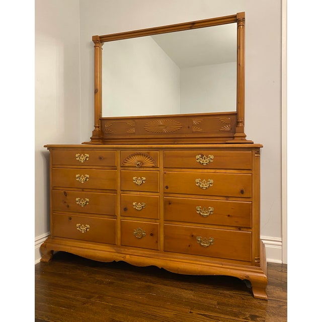Drexel Heritage Chippendale Cherry Wood Dresser & Mirror Chairish