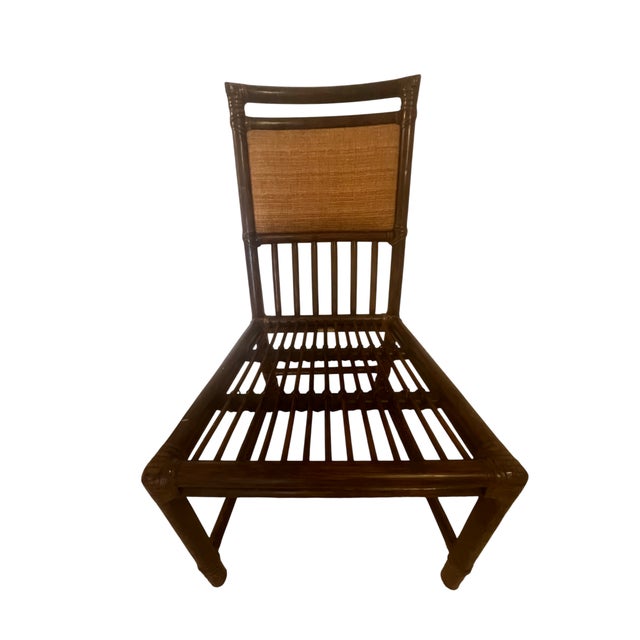 Brown 1960s McGuire Glass-Top Dining Table and Chairs – 7 Pieces For Sale - Image 8 of 17