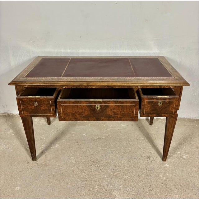 French Louis XVI Style Walnut Writing Desk with Leather Top, 1920 For Sale - Image 6 of 10