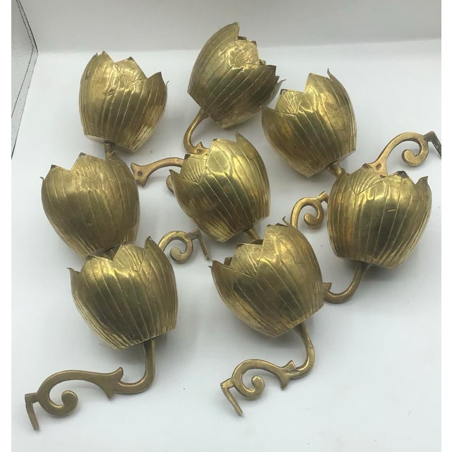 1950s Vintage MCM Brass 9 Lotus Flower Candelabra For Sale - Image 5 of 10