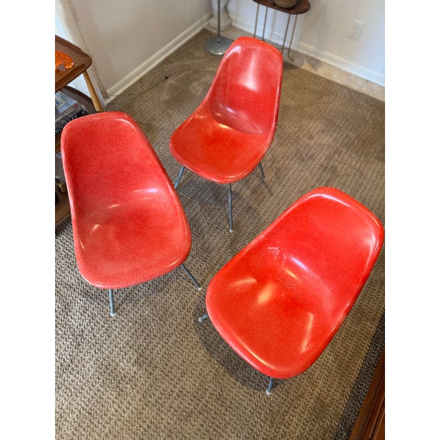 1970s Original Set of 3 Molded Fiberglass Shell Chair, Designed by Charles and Ray Eames for Herman Miller, Dated 1970 For Sale - Image 5 of 12