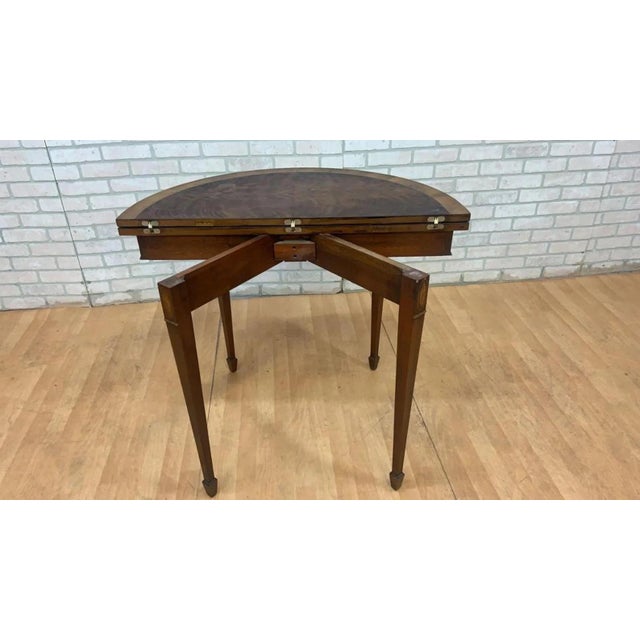 Vintage Inlay Flame Mahogany Table With Folding Demi Lune Console For Sale In Chicago - Image 6 of 10