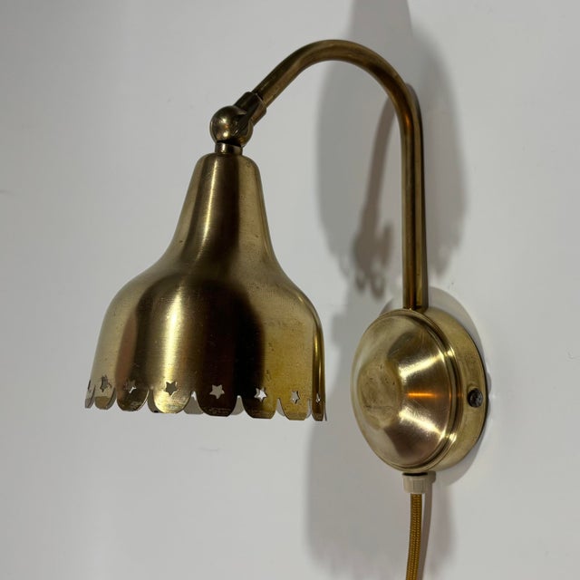 1940s Mid-Century Scandinavian Wall Lamp with Perforated Stars in Brass, Denmark, 1940s For Sale - Image 5 of 13