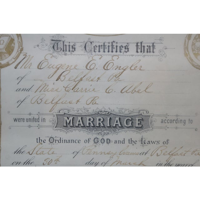 1897 Antique Pa German Fraktur Marriage Wedding Certificate 24" For Sale - Image 13 of 16