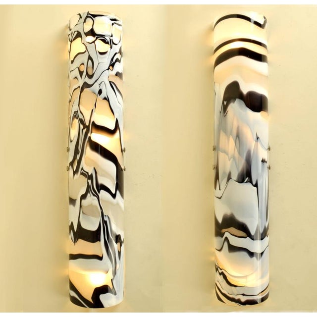 Murano Black and White Glass Wall Lights, Italy, 1970s, Set of 2 For Sale - Image 3 of 13