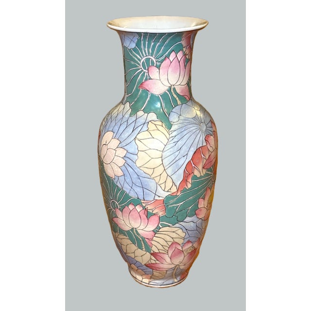 1970's Chinese Enameled Chinoiserie Water Lily Vase For Sale In New York - Image 6 of 11